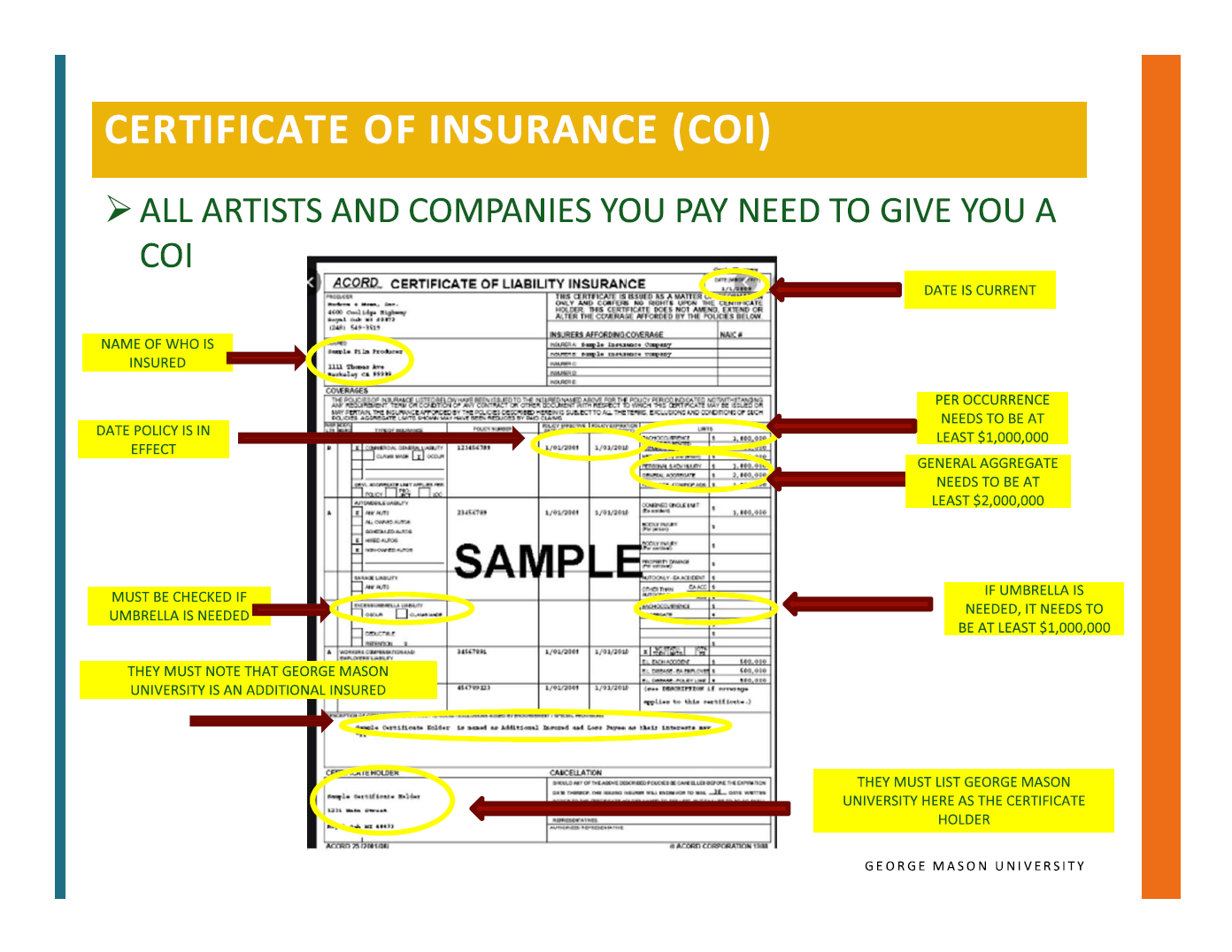Certificate of Insurance Sample