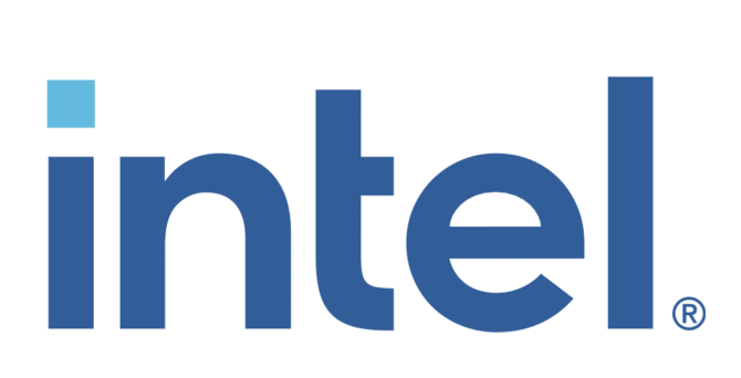 Intel Logo written with blue letters.